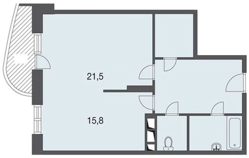 Однокомнатная квартира 62.3 м²