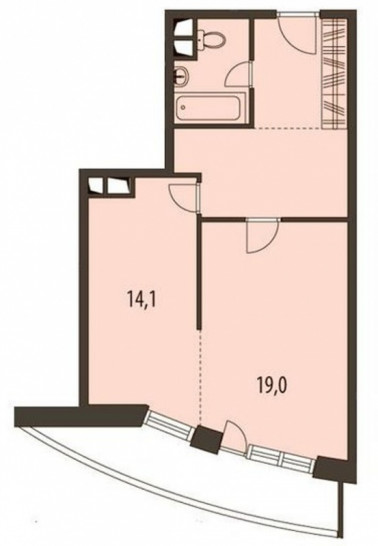 Однокомнатная квартира 58 м²