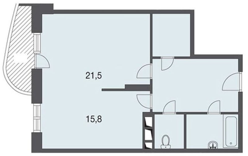 Однокомнатная квартира 62.4 м²