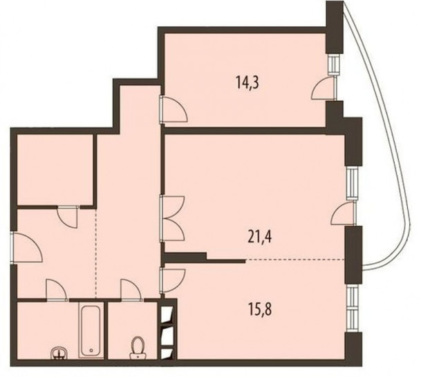 Двухкомнатная квартира 88.9 м²