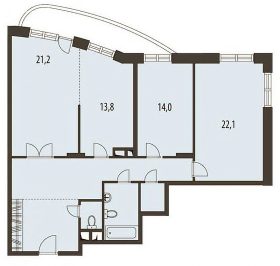 Трёхкомнатная квартира 113 м²