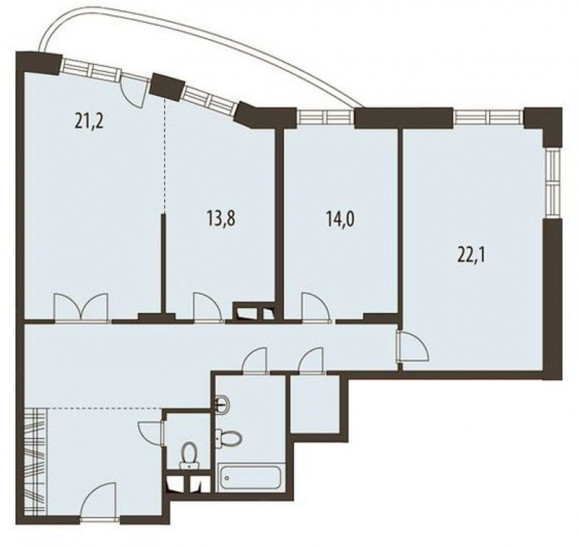 Трёхкомнатная квартира 107.1 м²